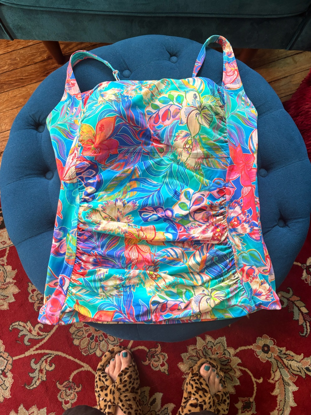 Johnny Was Turquoise swimsuit top and bottom